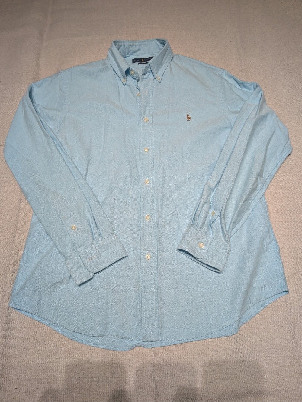 Polo light green blue teal Oxford button up shirt mens L